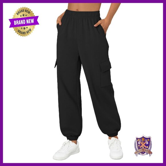 Oversized Fleece Cargo Sweatpants High Waisted Joggers with Pockets